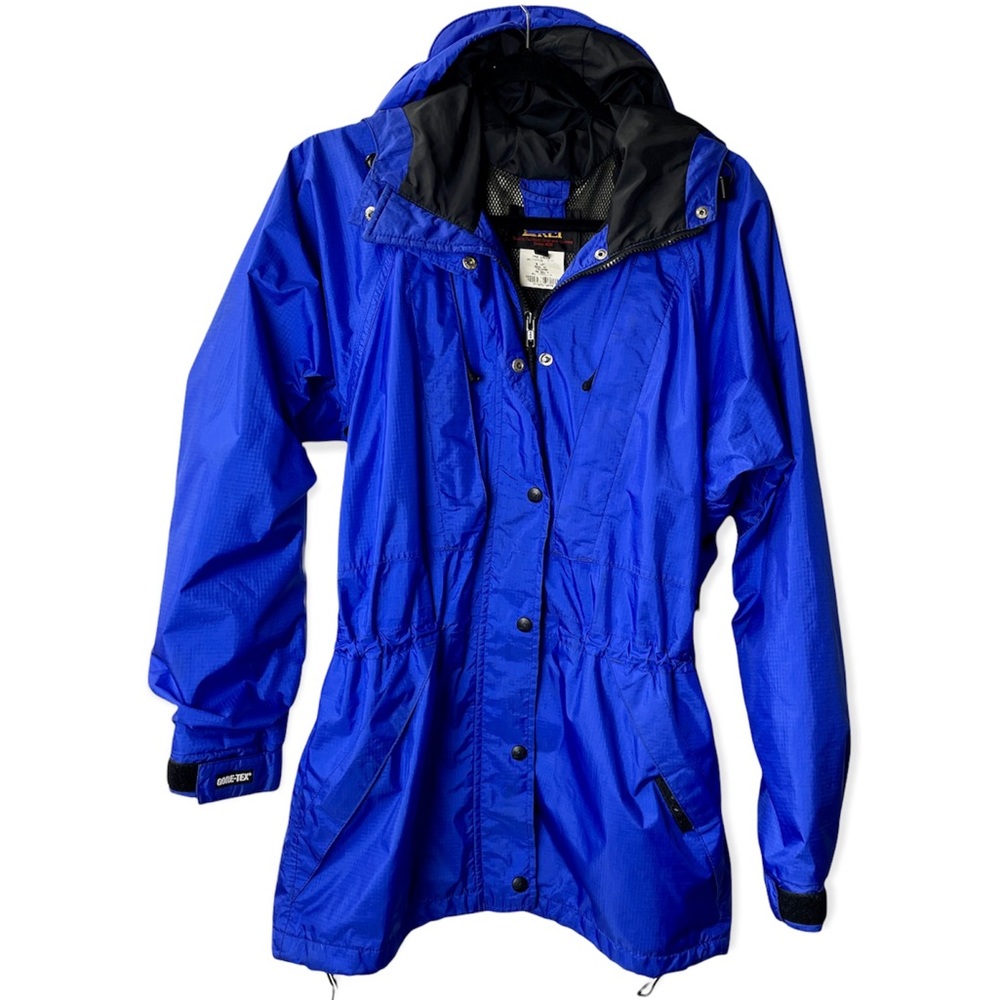 REI GORE-TEX HOODED RAIN JACKET Women's Sz. 8 Blue Pockets Air Ventilation